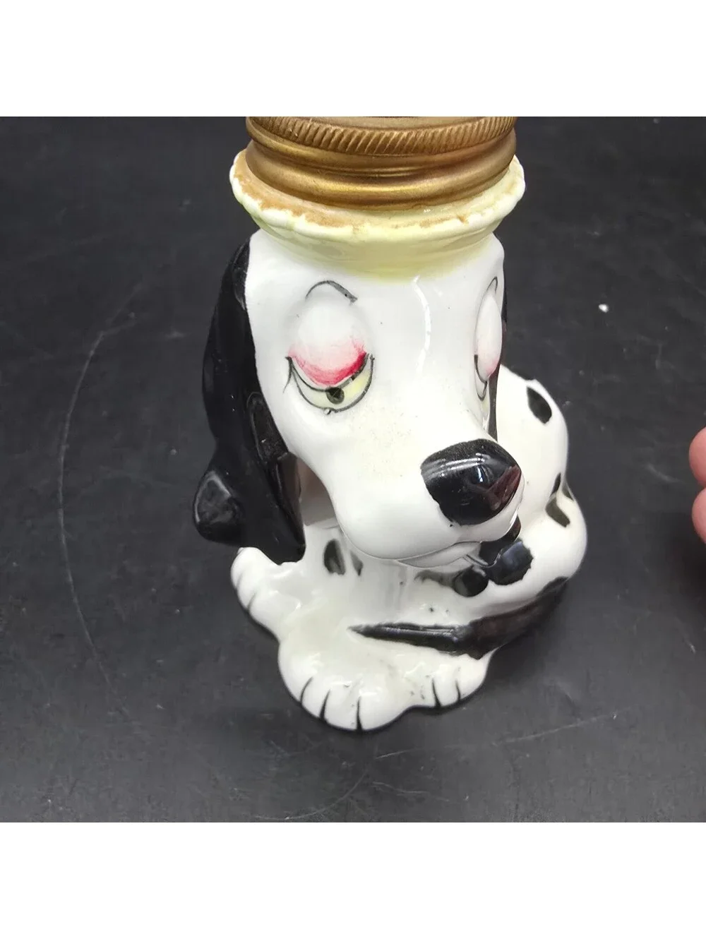 Vintage Dalmatian Dog Miniature Oil Lamp Ceramic Japan Figural #3431 Milk Glass